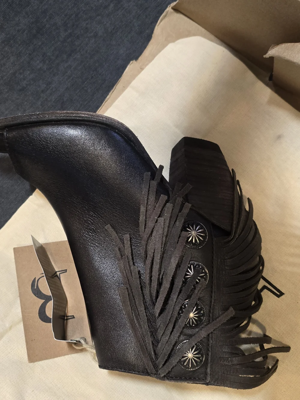 Liberty Black Womens Open Toe Fringe Concho Ankle Booties Black Leather Western